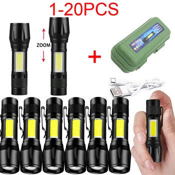 1-20 ADET mini fener LED USB şarj edilebilir el feneri Dahili BatteryZoom Meşale Açık Kamp Lambası Taktik El Feneri гонарик