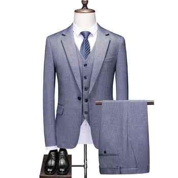 (Ceket + Yelek + Pantolon) 2023 erkek Giyim Tek Düğme Takım Elbise Erkek Bahar İş Slim Fit Casual Erkek Takım Elbise Erkek Düğün Takım Elbise