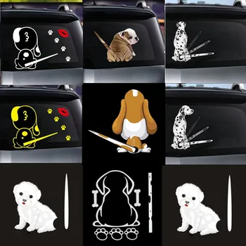 3D Araba Çıkartmaları Sevimli Köpek Karikatür Komik Hareketli Kuyruk Çıkartmaları Araba Styling İçin pencere sileceği Çıkartmaları Arka ön cam etiketi Dekor