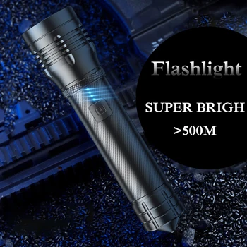 Yüksek Lümen XHP90 LED Uzun Menzilli El Feneri Tip - C USB Şarj Edilebilir El Feneri Su Geçirmez Yakınlaştırma Torch Kamp Acil Durum için