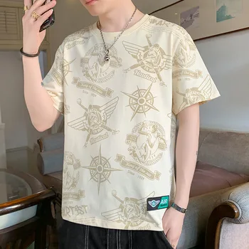 2023 Yeni Yaz erkek Liman moda marka tişört Pamuk Parçalanmış Gevşek Yuvarlak Boyun Yarım Kollu Üst günlük kısa kollu t-shirt
