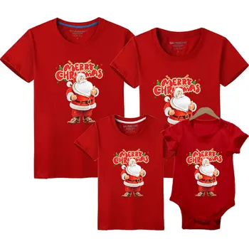 Aile Eşleştirme Giyim Noel Santa Baskı Anne Baba Kızı Oğul Giysileri Romper Yetişkinler Çocuklar kısa kollu tişört Tops