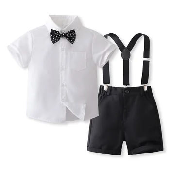 Erkek Yaz Setleri Giyim Yürümeye Başlayan Çocuk Kıyafet Seti beyaz tişört Siyah Şort Butik Çocuk Giyim 2 ila 5 Yıl