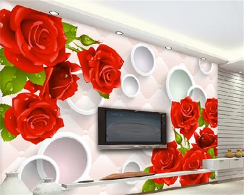 Wellyu Özel duvar kağıdı modern moda kırmızı 3D üç boyutlu daire gül lüks oturma odası yatak odası TV arka plan duvar resmi