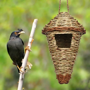 Papağan Çim Ev El Dokuma Hasır Kuş Yuva Sivri Alt Doğal Elyaf Kuş Kanarya Kuluçka Yetiştiriciliği