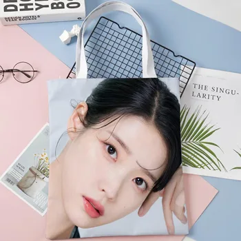 Yeni Varış Pop IU Lee Ji Eun Çantası Katlanabilir alışveriş çantası Kullanımlık Eko Büyük Unisex Kanvas Kumaş omuzdan askili çanta Tote 0414