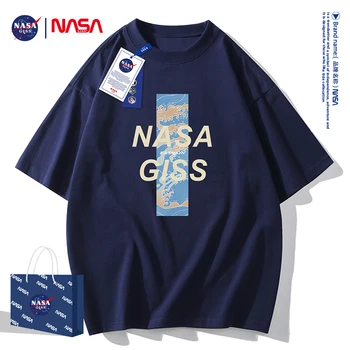 NASA GISS 9.9 oz 280gsm Yüksek Kaliteli Büyük Boy erkek t-shirtü Kısa Kollu Tee Pamuk Düz Renk Trendi Eğlence 2023 yeni