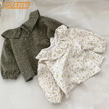 2023 İlkbahar Sonbahar Bebek Kız Uzun Kollu Tişört Bebek Çiçek Üst Bebek Kız Giysileri Kore Tarzı Kız Gömlek Elbise