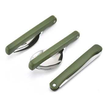Paslanmaz Çelik Çatal Bıçak Ordu Yeşil Kılıfı Taşınabilir Katlanır çatal bıçak kaşık seti Survival Kamp Çantası Açık çatal bıçak kabı