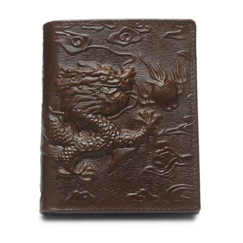 Unisex El Yapımı Çin Ejderha Hakiki Deri küçük cüzdan Kadın Erkek Vintage İnek Derisi Cüzdan kart tutucu Çanta Sikke Cep Çanta