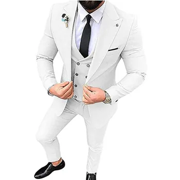 2023 Erkek Takım Elbise Düğün Parti için İş Ve günlük giysi Tepe Yaka 3 Parça (Blazer + Yelek + Pantolon) slim Fit Kostüm Homme