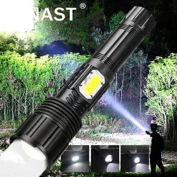 P50 zoom LED el feneri güçlü uzun Lens taktik Torch tipi - C şarj edilebilir lamba 5 aydınlatma modları kamp ışık avcılık için
