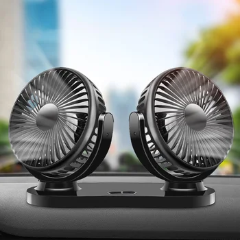 Araba fanı USB Araç Soğutma Fanı 360 Ayarlanabilir Çift Kafa Otomatik Havalandırma Fanı Otomatik Hava Fanı Güçlü Rüzgar 12 / 24V Otomobil Ev için