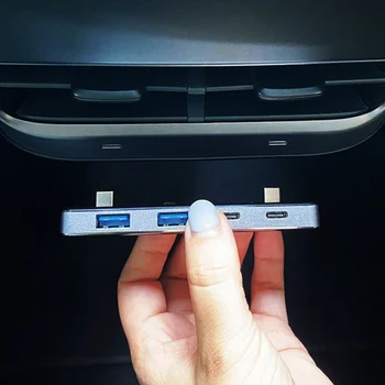 Araba USB Genişletici Tesla Modeli 3 & Y İç Şarj Distribütörü Port Çıkışı Fiş Dönüştürücü Dekorasyon Aksesuarları