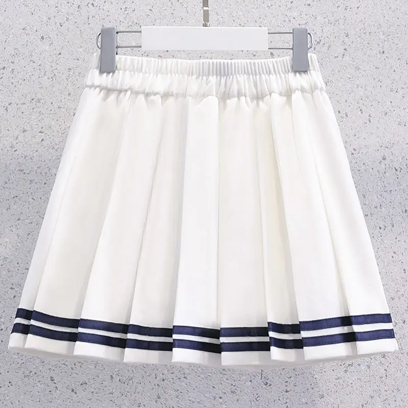 Yaz Kız Elbise Kore Tarzı Denizci Yaka Şerit Kısa Kollu + Pilili Etek 2 Adet Takım Elbise Jk Üniforma Etek Kıyafetler Kız için 3-13 Görüntü 4