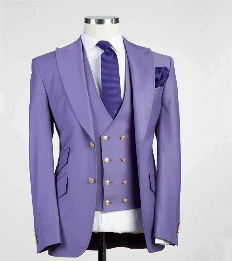 Özel Tasarım Damat Smokin Mükemmel erkek düğün elbisesi Çift Toka erkek İş Parti Elbise 3 Adet (Ceket + Pantolon + Yelek) Görüntü 4