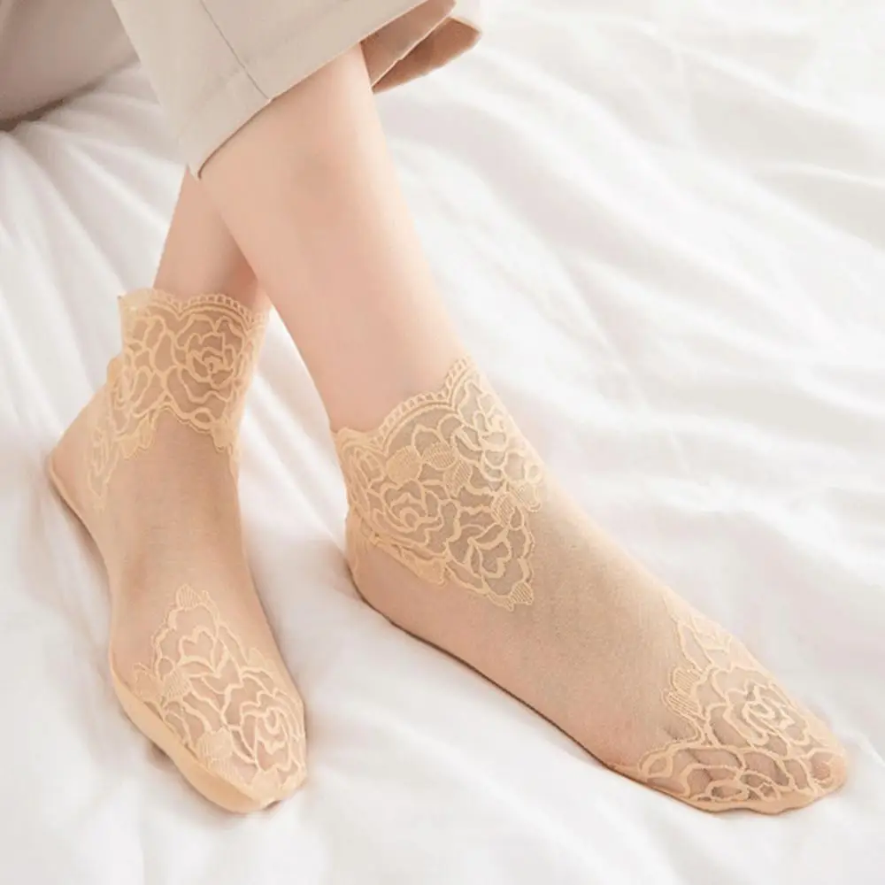 Kadın Kızlar Yaz Çorap Tarzı Dantel Çiçek Kısa Çorap İnce Şeffaf Elastik Örgü Çorap Nefes Halhal Görüntü 1