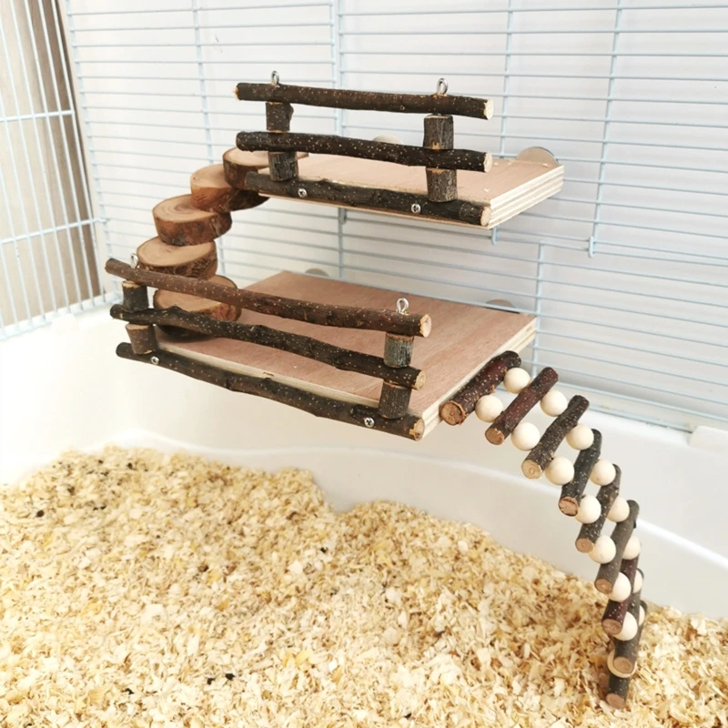 Hamster Ahşap Oyun Alanı Aktivite Platformu Ahşap Merdiven Merdiven Çiğnemek Oyuncak Doğal Hideout Sıçan Gerbil Küçük Hayvan Görüntü 3