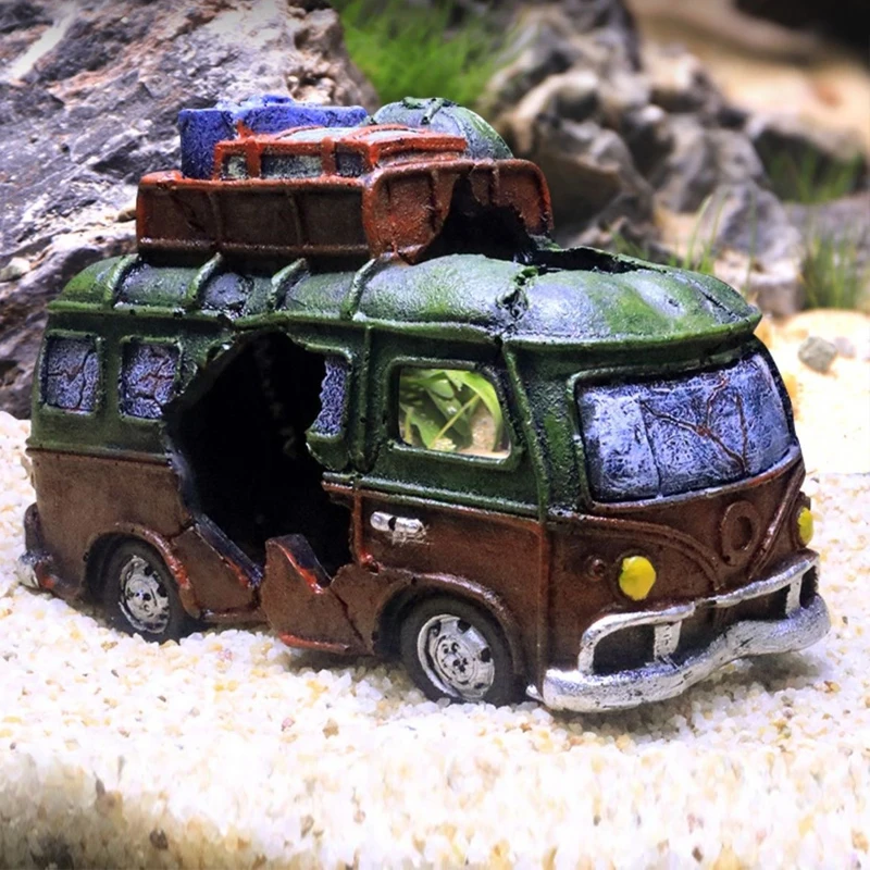 Renkli Otobüs Minivan nostaljik araba Süs Yapay Reçine Aksesuarları Balık Tankları Havuzu Peyzaj Dekorasyon Yetiştiriciliği Mağara Görüntü 1
