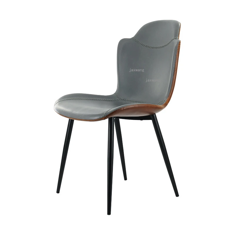 Postmodern Deri Yemek Sandalyesi İskandinav Eğlence Arkalığı yemek sandalyeleri Otel Mobilyaları Restoran Özelleştirilmiş Müzakere Sandalye Görüntü 1