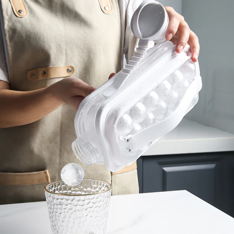 Yeniden kullanılabilir 2 in 1 buz topu şişesi katlanır ABS Silikon Sızdırmaz şeffaf buz topu makinesi su ısıtıcısı Görüntü 1