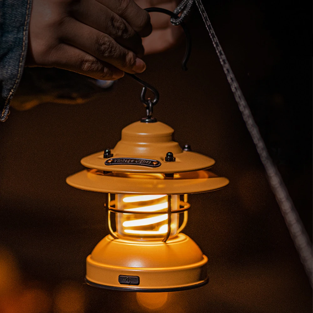 Taşınabilir Mini kamp feneri USB Şarj Edilebilir Retro Asılı Kamp Çadır Lambası El Feneri Dış Aydınlatma Kamp Ekipmanları Görüntü 4