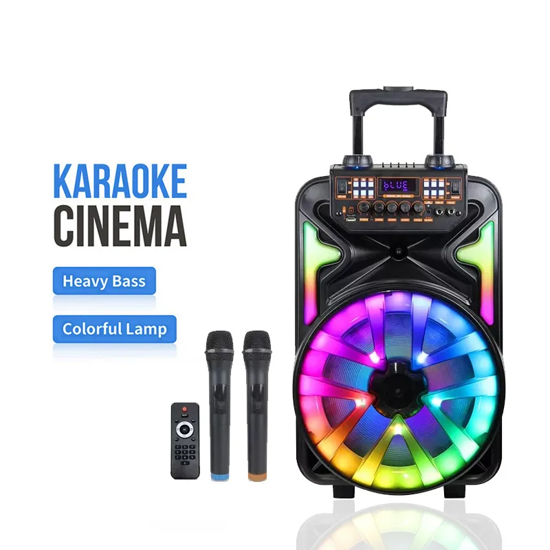 15 inç taşınabilir kolu bluetooth hoparlör yüksek güç açık ev kullanımı, karaoke RGB serin aydınlatma hoparlör, kare dans Görüntü 1