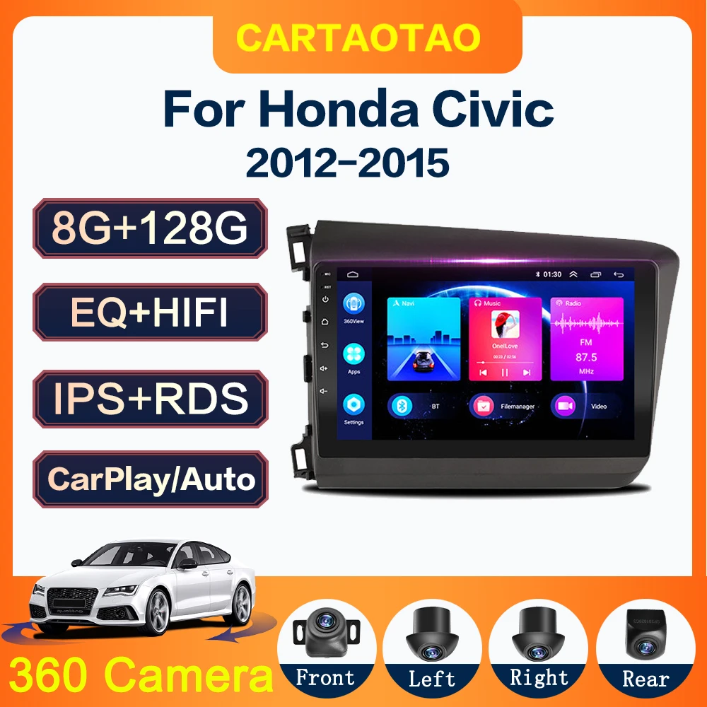 Android 10.0 Carplay Oto Araba radyo GPS IPS multimedya oynatıcı Honda Civic 2012-2015 için 2din autoradio 360 kamera 8 Çekirdekli Görüntü 0