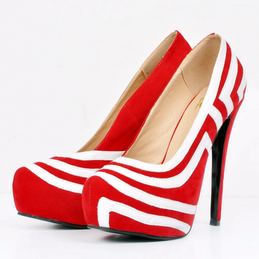 Orijinal Amaçlı Yeni Moda Kadın Pompaları Platformu Yuvarlak Ayak Ince Yüksek Topuklu Pompalar Güzel Siyah kırmızı ayakkabılar Kadın Artı ABD Boyutu 4-20 Görüntü 2