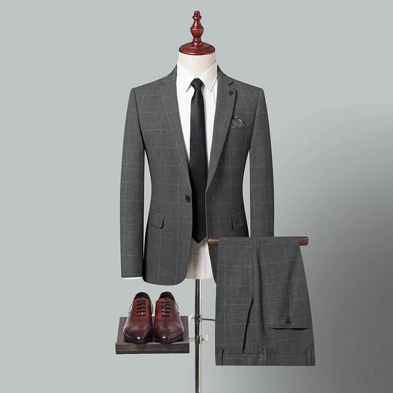 2023 Butik S-5XL (takım elbise + Pantolon) erkek Moda İş Rahat Beyefendi Zarif Çeşitli Kore Resmi Elbise İki parçalı Görüntü 0
