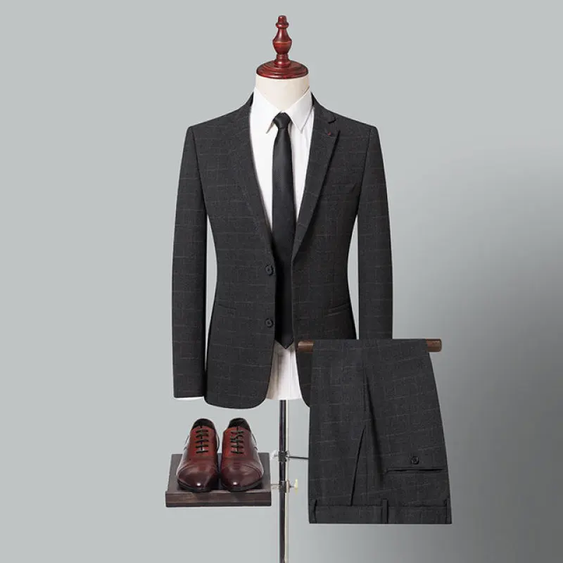 2023 Butik S-5XL (takım elbise + Pantolon) erkek Moda İş Rahat Beyefendi Zarif Çeşitli Kore Resmi Elbise İki parçalı Görüntü 1