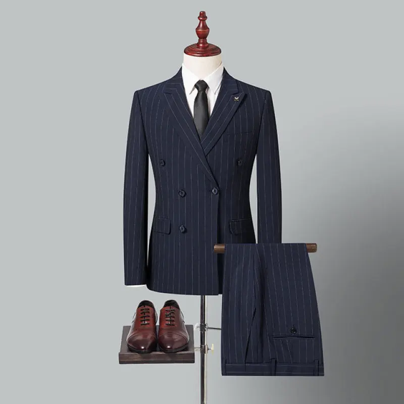 2023 Butik S-5XL (takım elbise + Pantolon) erkek Moda İş Rahat Beyefendi Zarif Çeşitli Kore Resmi Elbise İki parçalı Görüntü 2