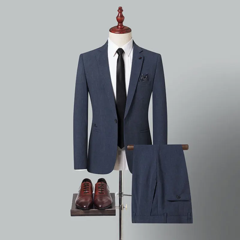 2023 Butik S-5XL (takım elbise + Pantolon) erkek Moda İş Rahat Beyefendi Zarif Çeşitli Kore Resmi Elbise İki parçalı Görüntü 3
