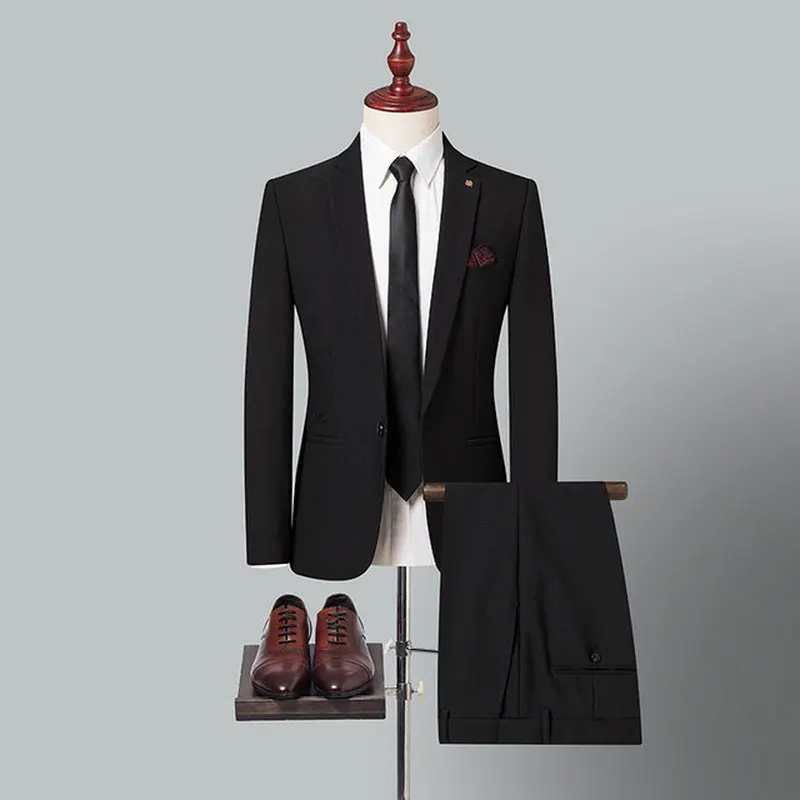 2023 Butik S-5XL (takım elbise + Pantolon) erkek Moda İş Rahat Beyefendi Zarif Çeşitli Kore Resmi Elbise İki parçalı Görüntü 4