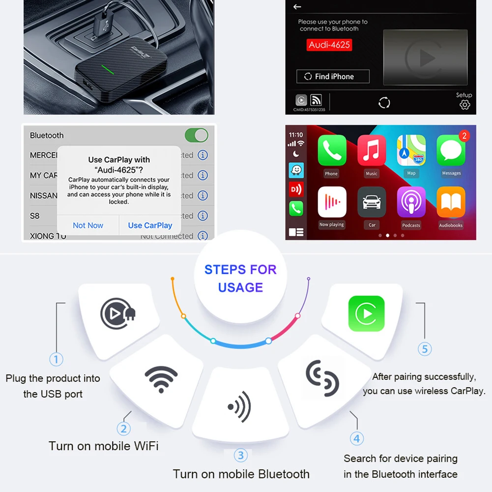 Carlinkit 3.0 Kablosuz Carplay Apple Carplay USB Dongle Tak Ve Çalıştır Araba Navigasyon Multimedya Oynatıcı için Audi / Benz / Volkswagen Görüntü 3