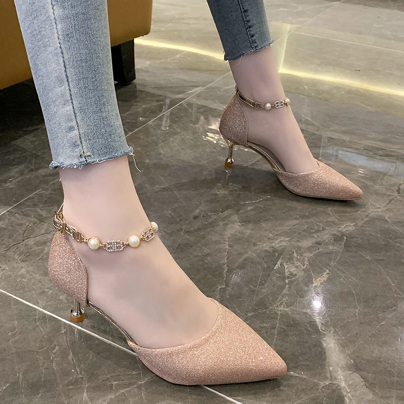 2023 Bayan Ayakkabıları Marka Toka Kayış kadın Yüksek Topuklu Yaz Katı Ofis ve Kariyer Seksi Metal Dekorasyon Yüksek Topuklu Ayakkabılar Görüntü 2