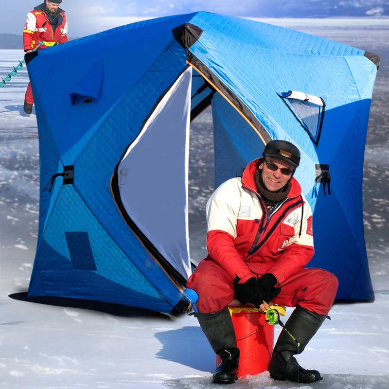 2-3Persons Buz balıkçı çadırı 3 kat Kalın Pamuklu İç Var Etek Kış Açık Sıcak Tutmak Anti-kar Taşınabilir 1.8 M 1818 Görüntü 1