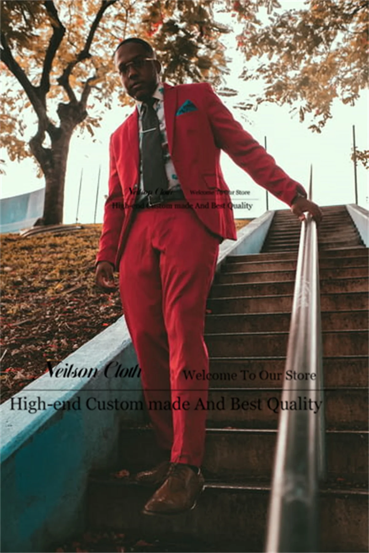 Resmi Kırmızı Erkek Takım Elbise Çentikli Yaka Damat Düğün Smokin 2 Parça Setleri Erkek Balo Blazers İş Slim Fit Terno Masculino Görüntü 1