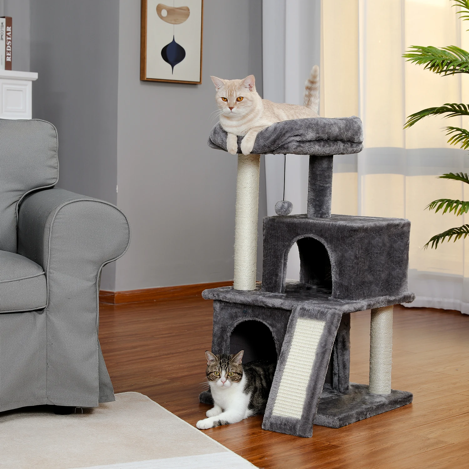Kedi Yatak Kediler İçin 34 İnç Kedi Kulesi Çift Kınamak Geniş Levrek Tamamen Sarılmış Tırmalama Sisal Direkleri Kediler Evcil Hayvan Ürünleri Görüntü 1
