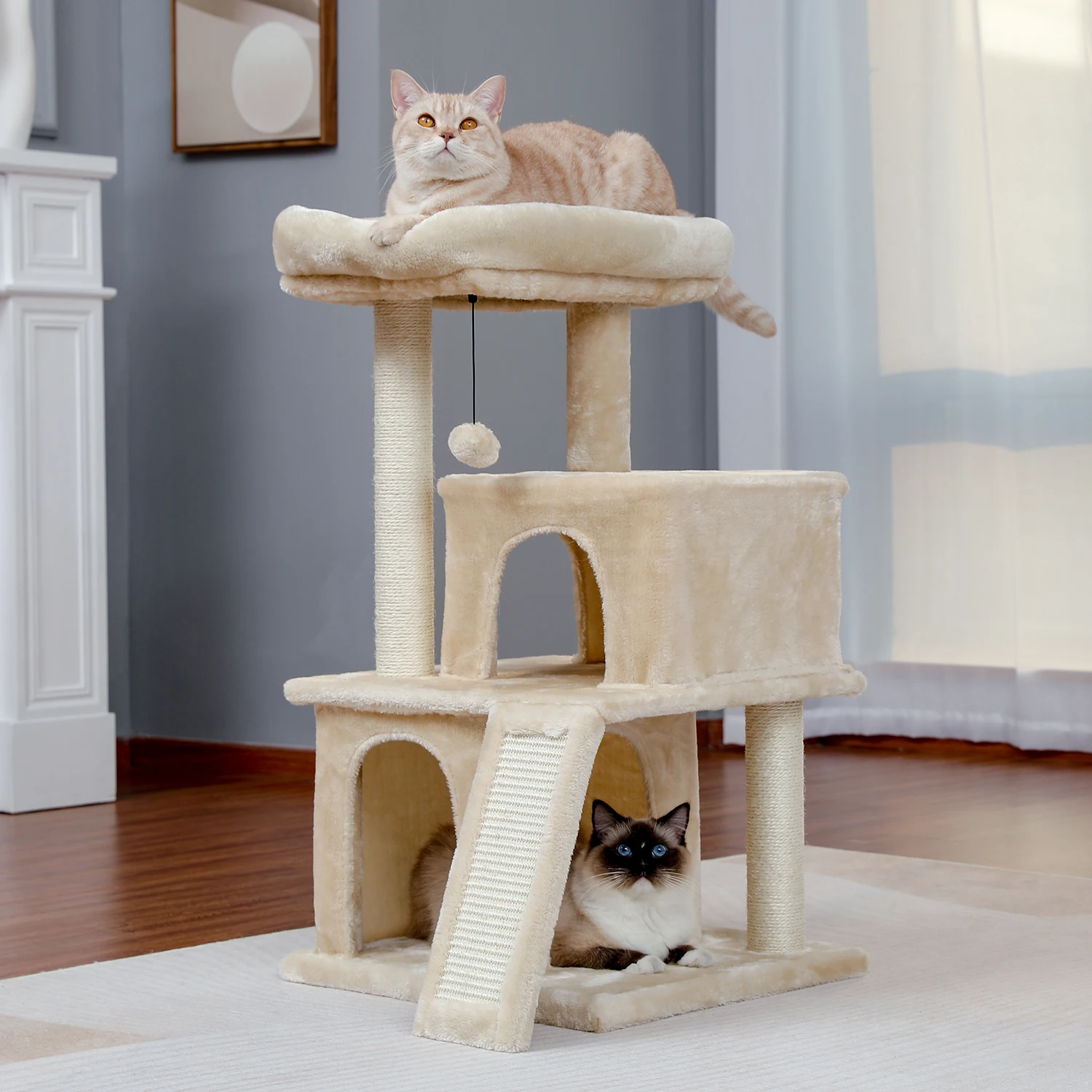 Kedi Yatak Kediler İçin 34 İnç Kedi Kulesi Çift Kınamak Geniş Levrek Tamamen Sarılmış Tırmalama Sisal Direkleri Kediler Evcil Hayvan Ürünleri Görüntü 2
