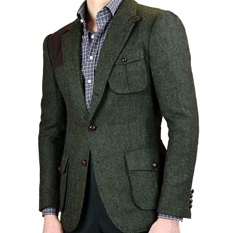 Erkek Takım Elbise 2023 Blazer Bahar 2 Parça (ceket+pantolon) moda Koyu Yeşil Klasik Doruğa Yaka Tek Göğüslü Slim Fit Veste Homme Görüntü 0