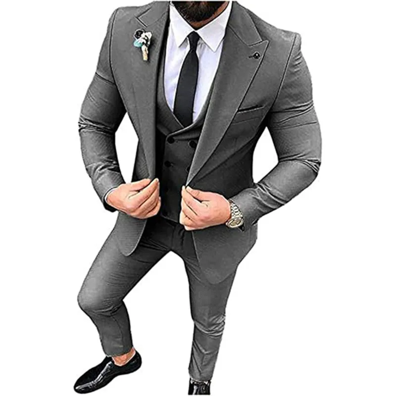 2023 Erkek Takım Elbise Düğün Parti için İş Ve günlük giysi Tepe Yaka 3 Parça (Blazer + Yelek + Pantolon) slim Fit Kostüm Homme Görüntü 3