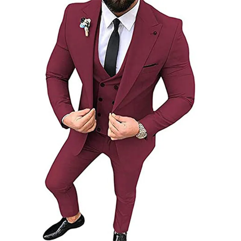2023 Erkek Takım Elbise Düğün Parti için İş Ve günlük giysi Tepe Yaka 3 Parça (Blazer + Yelek + Pantolon) slim Fit Kostüm Homme Görüntü 5