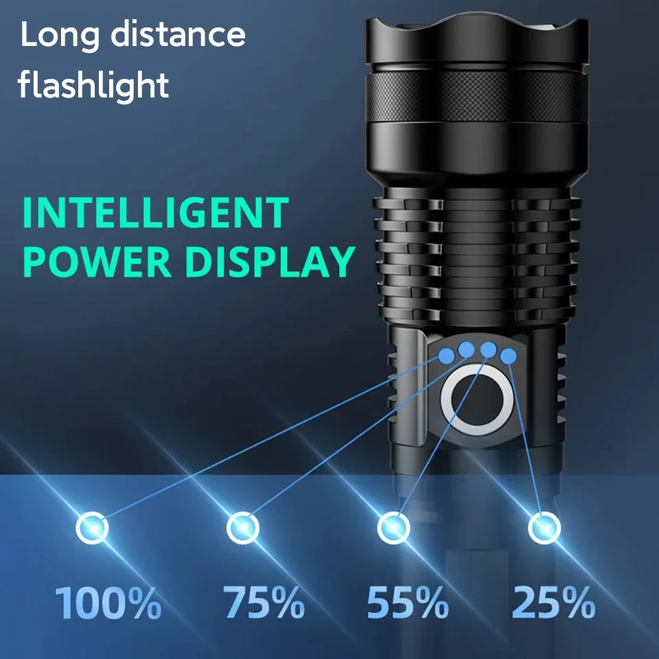 50W Taktik El Feneri Usb Şarj İle 5000mAh Şarj Edilebilir Lamba Torch 1500m Ultra Güçlü El Feneri Çalışma Işığı Fener Görüntü 2