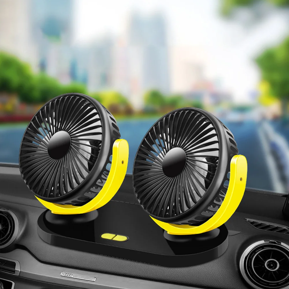 Araba fanı USB Araç Soğutma Fanı 360 Ayarlanabilir Çift Kafa Otomatik Havalandırma Fanı Otomatik Hava Fanı Güçlü Rüzgar 12 / 24V Otomobil Ev için Görüntü 3
