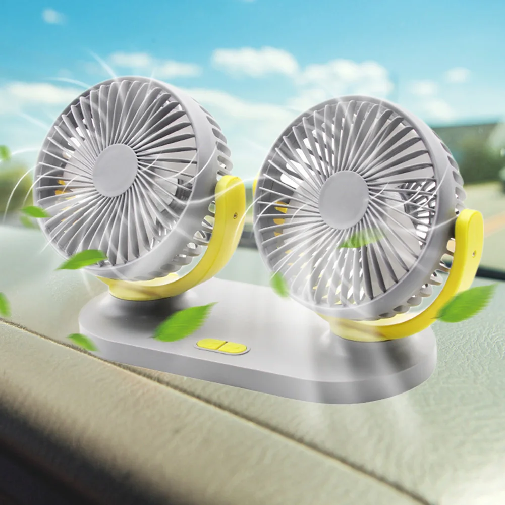 Araba fanı USB Araç Soğutma Fanı 360 Ayarlanabilir Çift Kafa Otomatik Havalandırma Fanı Otomatik Hava Fanı Güçlü Rüzgar 12 / 24V Otomobil Ev için Görüntü 4